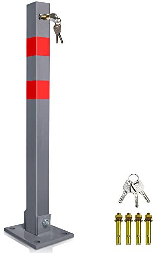 Ikodm 1 Stück Parkplatzsperre Klappbar Parkpfosten Absperrpfosten mit 3 Schlüssel mit Warnstreifen