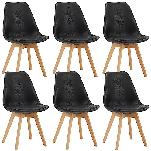 WAFTING 6er Set Esszimmerstühle Mit Sitzkissen und Holzbeinen Für Moderne, Mittelalterliche Restaurants, Räume und Küchen, Schwarz