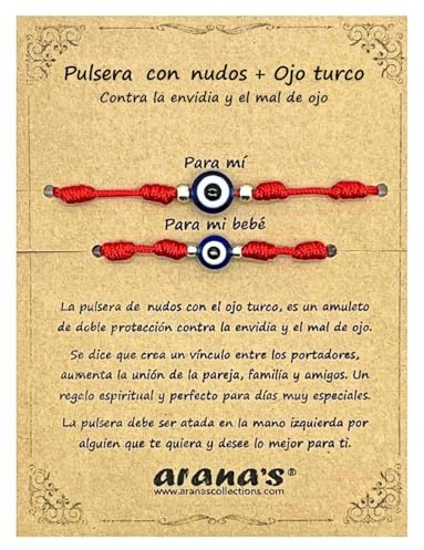 arana's - Braccialetto sette nodi con occhio turco per donna, uomo, bambini, neonati - Contro il malocchio - Filo rosso protezione energia negativa - Portafortuna - Coppie, famiglia, amici (Confezione