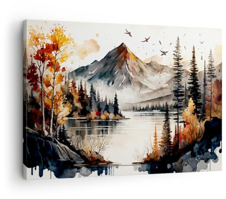 ARTTOR Bilder auf Leinwand 70x50cm Wandbild Landschaften Natur - 5783 | Sicht Gebirge Klein Wanddekoration Wohnzimmer Schlafzimmer Küche Wanddeko Wand Kunstdruck Wandkunst Wall Decor ARTTOR