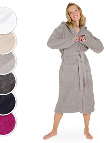 Blumtal Peignoir de Bain Femme, Sortie de Bain Femme Doux et Moelleux Coton avec Capuche doublée et Velours éponge, certifié Oeko-TEX®, Taille S, Gris