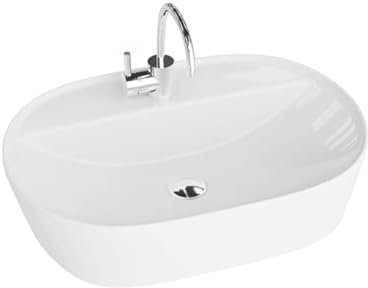 LAVITA Aufsatzwaschtisch Pereya Aufsatzwaschbecken Rechteckig Waschbecken ohne Überlauf und mit Hahnloch Aus hochwertigem Porzellan Waschtisch modernes Badkeramik Waschplatz 50,5x38,5x12 cm Weiß Glanz