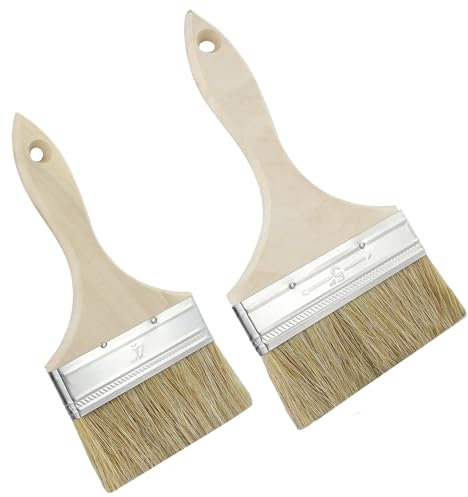 Juego de 2 pinceles de barniz de 4 pulgadas y 5 pulgadas, perfecto para grandes superficies con mango de madera, conjunto de pinceles para barniz, aceites, pinturas de pared
