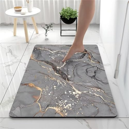 Aoojlo Badezimmerteppich, Badematte rutschfest, Badteppich, Badvorleger, Duschvorleger, Badematten, Teppich Badezimmer, Bathroom Bath Mat, Badezimmer Teppich, Badematte Stein, Bodenmatte, Grau16x24in
