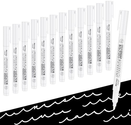 12 Stück Permanent Marker Wasserfest,4mm Wasserfester Stift Weiss,Acrylstifte Weiß Trocknend,Reifenstift Weiß Set,Weißer Marker für Glas, Keramik, Metall, Holz, Reifen, Papier, Kunststoff, Stein