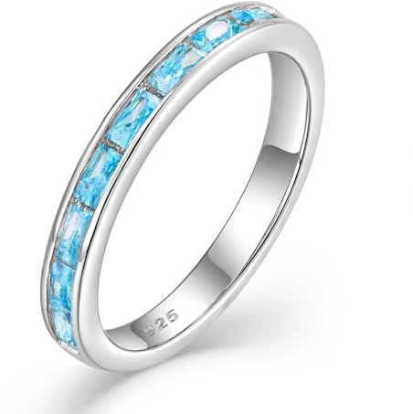 starchenie Damen Ewigkeitsringe 925 Sterling Silber Aquamarinblau Geburtsstein 5A Zirkonia Verlobungsring Eternity Promise Ringe Größe 54