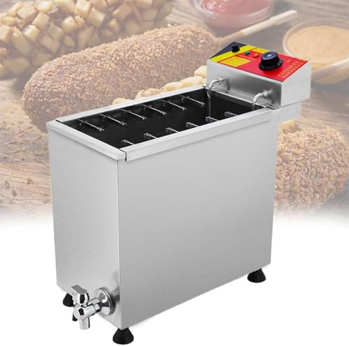 Beachtiful Freidora Comercial, Freidora Automática de Queso para Perros Calientes, Salchichas, Parrilla, Freidora Eléctrica de 25 litros con Drenaje, Tapa, para Restaurante, Tienda, Hogar,110V