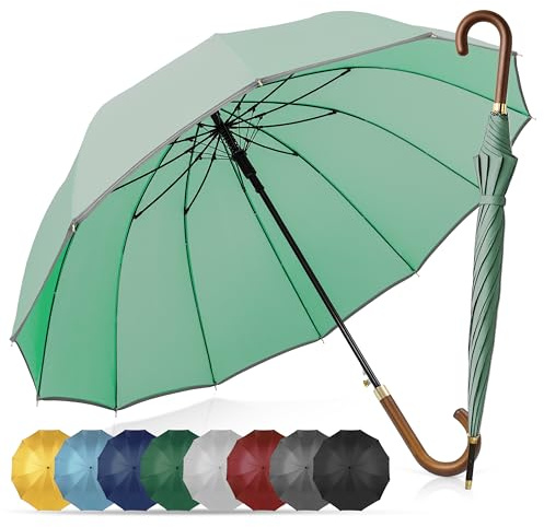 ADRIANO PORCARO® Regenschirm Sturmfest I Ø120cm Schirm I Regenschirm Groß XXL mit Reflektierendem Rand I 12 Streben Stockschirm I inkl. Schirmhülle - Für Herren & Damen I Mintgrün