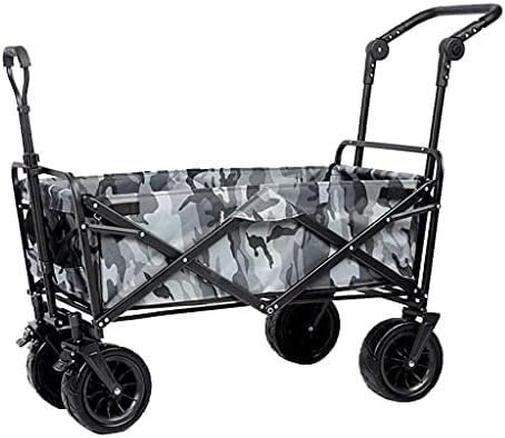 JFNHUTL Einkaufswagen, zusammenklappbarer Outdoor-Mehrzweckwagen, zusammenklappbarer Campingwagen, Gartenwagen mit 4 Rädern, tragbarer Angelwagen für den Außenbereich, Handwagen