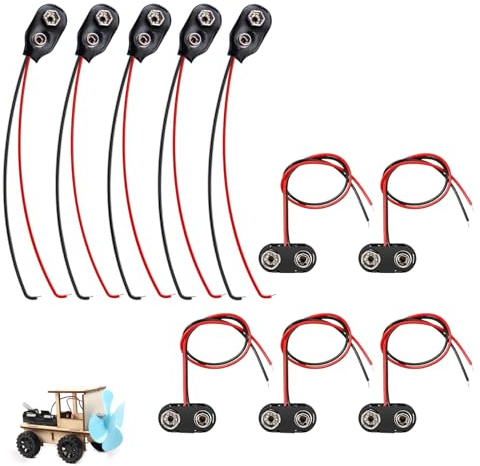 10 Stück 9V Batterie-Schnappverbinder, 9V Batterie Clip Anschluss mit 15cm Anschlusskabel, Batterie Snap Anschluss, Batterieklemmen-Anschluss Schnalle Kunststoffgehäuse, Typ I und Typ T