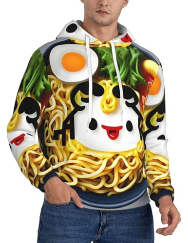 Bkdogkt Sudadera con capucha para hombre, diseño de huevera, fideos y ramen, cálida, suave, informal, con bolsillos, absorbe la humedad, Negro -, 4X-Large