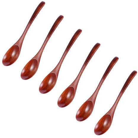 EQEQE Cuillères en Bois for la Cuisine, 6 pièces Cuillère en Bois Massif Cuillère à Bouillie Cuillères de Service Cuillère à Soupe Japonaise Cuillère à mélanger Cuillères à Glace Cuillères à Dessert