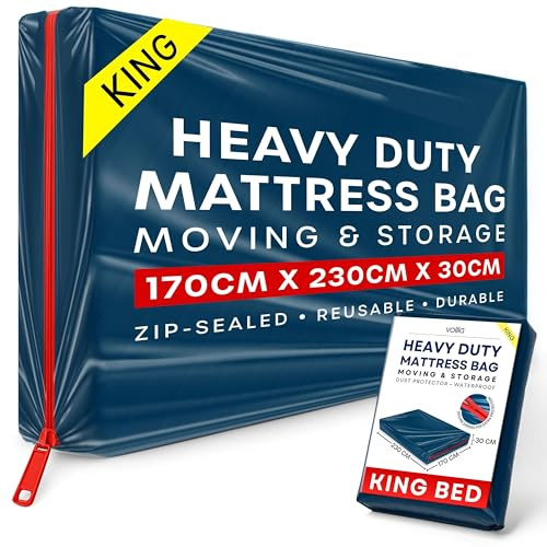 Sac de rangement pour matelas king size avec fermeture éclair – 1 housse de matelas imperméable bleue pour déménagement – Sac de matelas pour protéger les lits contre les taches, la poussière et les
