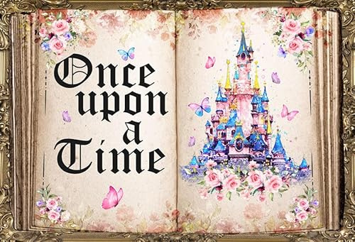 MEHOFOND Fotohintergrund, Märchenbuch, 3 x 2,1 m, Motiv: Once Upon a Time, Schmetterling, Schloss, Blume, Gilr, Prinzessin, Geburtstag, Party, Banner, Hochzeit, Babyparty, Kuchen, Smash, Dekoration
