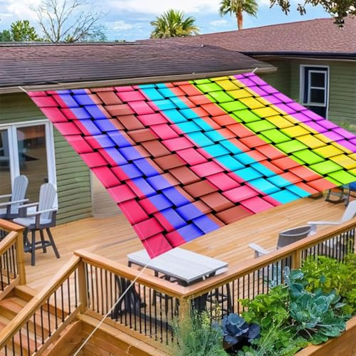 Surwin Sail Shade Waterproof Sun Shades for Garden, Garden Sail with 4 Rope, Modern Designs Rectangle Sun Canopy, UV Block Awning for Outdoor Patio Yard Party Beach (Rainbow,2x2.4m)