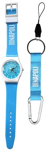 GIEMME S.r.l. Kit Orologio da Polso e Portachiavi SSC Napoli, Celeste con Logo, Prodotto Ufficiale