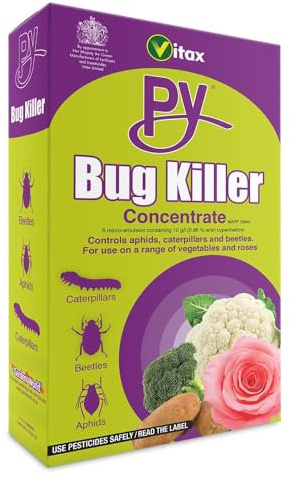 PY Bug Killer Concentrate 250ml Powerful Insecticide for Aphids, Caterpillars & Beetles Cypermethrin Formula Use on Roses, Vegetables & Ornamentals Mix with Water Garden Pesticide