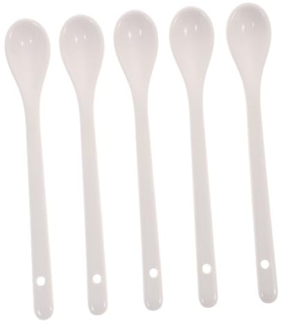Healifty Cuillères à Café en Céramique Blanche 16,5 Cm Longue Poignée Lot de 5 Pièces Multiusage pour Soupe Porridge la Cuisine Quotidienne
