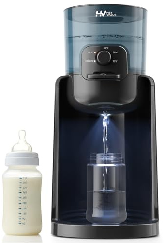 HEYVALUE Preparador de Biberones Instantáneo, Calentador de Agua para Leche de Fórmula, Listo en 25s 4 Temperaturas (37-70°C) Termostato 72H, Dispensador de Agua para Bebés sin BPA, Luz Nocturna Negro