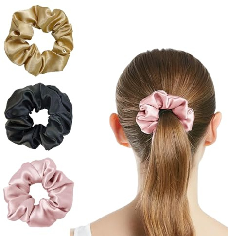 3 Serre-Têtes En Soie, Lisse Et Doux, Aide À Réduire La Chute Et Les Fourches, Pour Filles Et Femmes (Rose, Noir, Champagne).