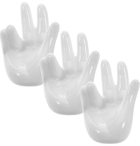 Ciieeo 3 Pezzi Portauovo in Ceramica a Forma di Mano Bianca da 3 Pezzi Supporto Decorativo per Uova di Pasqua e Uova Sode da Tavolo per Cucina e Ufficio Display Artistico per Arredamento