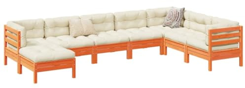 Kaloriko Ensemble de canapé de jardin 8 pièces en bois de pin massif avec coussins, design modulaire, pour terrasse, balcon, patio, 63 x 63 x 62,5 cm - Marron cireux