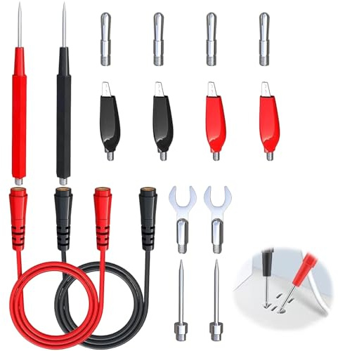 Kit de Fils de Test Multimètre 16 Pièces avec Pince Crocodile et Fiches Banane 4mm Sondes de Test Isolées Pointe de Touche Multimètre Remplaçable pour Diagnostic Automobile et Test Électrique Pro