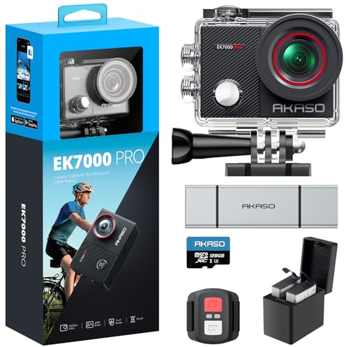 AKASO EK7000 Pro Action Camera with 128GB MicroSDXC U3 Card and SD Card Reader Accessories Kit Bundle