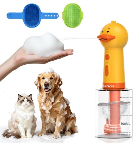 Homrich Dispensador eléctrico de jabón para perros, máquina automática de espuma para perros de 500 ml con mezcla automática, pulverizador de champú para perros y gatos con cepillo para baño de perros