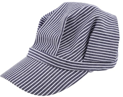 HORIALENCE Railroad Engineer Hat: Railroad Conductor Cap for Kids Halloween Masquerade Balls Event Cosplay - Adjustable Striped Toddler Cap - Train Birthday Party Supplies Blue