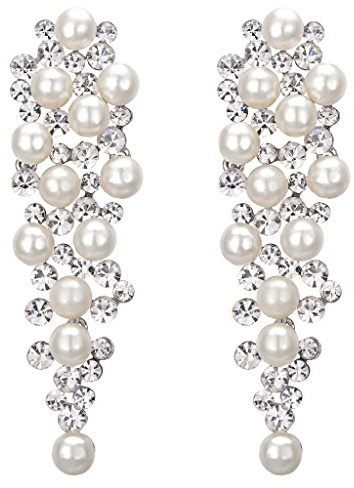 Clearine Boucles d'Oreilles Pendant Femme Cluster Perle Cristal Strass Bijou Mariage Cadeau Ton d'Argent Clair