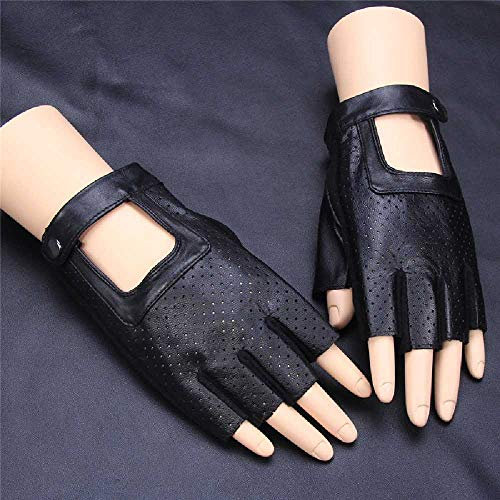 Feixiangge Sheepskin Half-finger Gloves Men and Women Fitness Bike Outdoor Riding Anti-slip Sun Training Yoga Leather Gloves XXL/Black