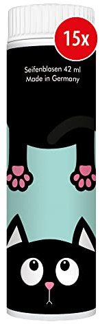 PUSTEFIX Seifenblasen Set I 15 x Klassik 42ml Tiere Katze I Bunte Katzen-Bubbles Made in Germany I Seifenblasen für Kinder-Geburtstag, Hochzeit, Standesamt, Polterabend I 15 x 42 ml Vorteilspack