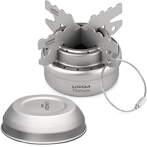 Lixada Portable Mini Titanium Alcohol Stove with Lid Cross Stove Stand Rack Outdoor Camping Hiking Backpacking Cooking Alcohol Stove