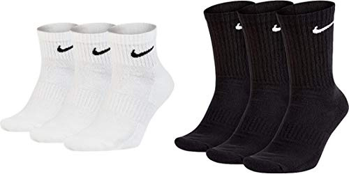 Nike 3 kurze und 3 lange Socken Sparset 6 Paar Weiß Schwarz oder gemischt, Größe:42-46, Farbe:weiß schwarz