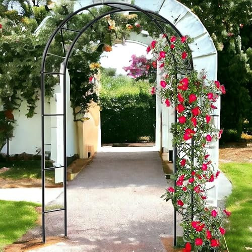 Faboer Large 2.4M Metal Garden Arch Heavy Duty Strong Tubular Arbour For Roses Climbing Plants Support Archway Decoration