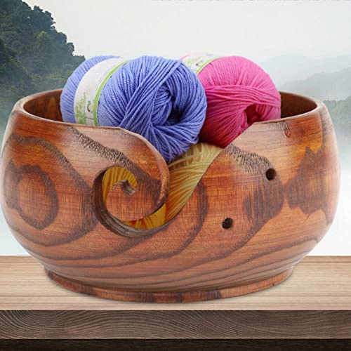 Hölzerne Strickschale Garn Aufbewahrungskorb Rund mit Löchern Häkeln Kit Organizer für den Muttertag(7.09x2.87in)