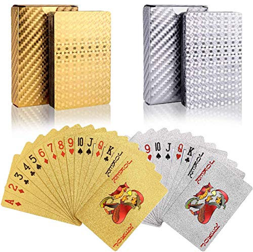 wdede Spielkarten 2PCS wasserdichte Poker Karten Kunststoff Pokerkarten Spielkarten Spiele Kinder & Erwachsene Familienparty Spiel Playing Cards (Gold & Silber)