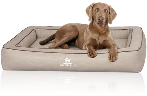 Knuffelwuff Orthopädisches Hundebett aus Laser gestepptem Kunstleder Montego XL 105 x 80cm Grau