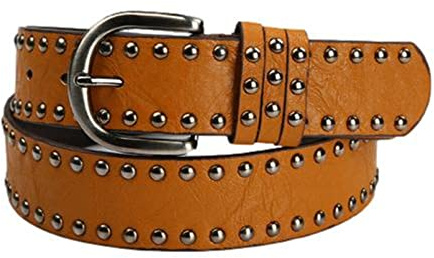 Idopy Gothic-Punk-Gürtel für Damen, mit Nieten, aus Kunstleder, braun, One size