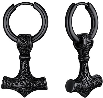 FaithHeart Pendientes Vikingos Hombres Acero Inoxidable 316L Aros con Colgante Vikingo Punta Flecha Lanza Calavera Joyería Hippie