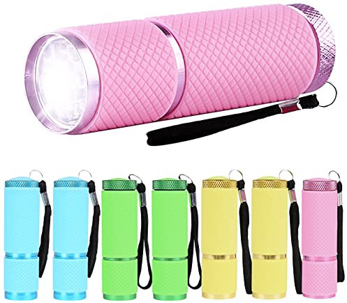 FORMIZON 8 Stück LED Taschenlampe, Mini Tragbarer Superheller Flashlight mit Schlüsselband, 9 LED Aluminium Fluoreszierende Taschenlampe 4 Farben, für Schule, Sport, Freizeit, Wandern, Dringend