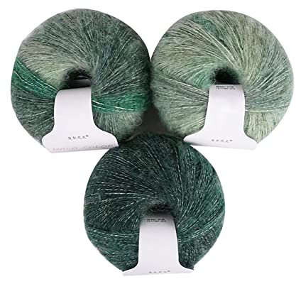 Asudaro 3Bündel Mohairwolle mit Farbverlauf zum Stricken oder Häkeln Wollgarn Faden Regenbogen weiche Wollknäuel Garn Faden lange Wolle Schafwolle Kammgarn Wollfaden DIY Schal Schal Häkelfaden Typ 8