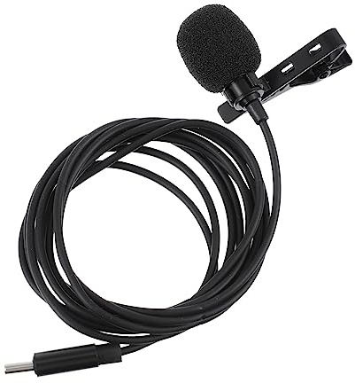 Parliky Micrófono de Solapa USB Tipo C Clip, Negro, Plug and Play