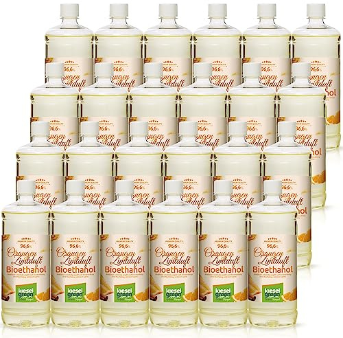 KieselGreen Bioethanol mit Duft 24 x 1 Liter Sets für Ethanol-Kamin – Premium Bio Ethanol Kamin Indoor oder Bioethanol Tischfeuer… (Orange-Zimt-Duft)