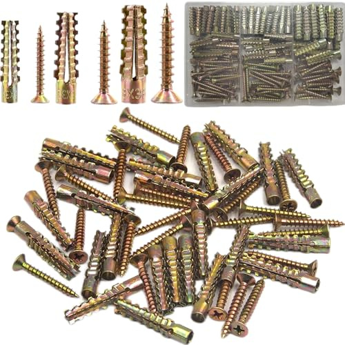 130pcs Tree Shaped Steel Wall Anchor with Screws for Hollow Wall, Concrete Wall, Plaster Wall and Wooden Wall，3 Sizes (5x30mm、 6x32mm、 8x38mm)