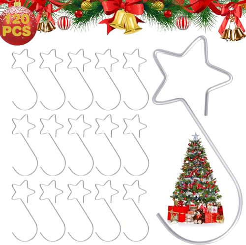 Christbaumkugel Aufhänger für Weihnachtsbaum, 120 Stück Kleine Stern Kugelaufhänger, Wiederverwendbare Aufhänger Christbaumkugeln für Weihnachtsdekorationen-Silber