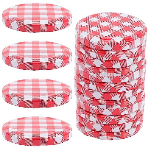 Kichvoe 40pcs Red Gingham Jam Jar Lids Regular Mouth Canning Jars Caps Jelly Jar Lids 70mm Split-type Kerr Jars Lids for Meal Prep & Storage
