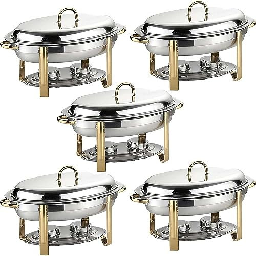 6L Oval Chafing Dish Set, 2/4/5/6 Pack Full Size Stainless Steel Buffet Warmer Tray with Food Pan, Water Pan and Fuel Holders, for Weddings Caterings Parties (Size : 5pack)