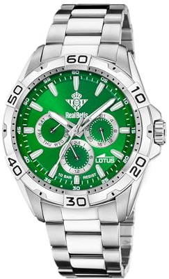 LOTUS Reloj 18939/2 Oficial Real Betis - Hombre, Temporada 2024/2025, Caja de Acero Inoxidable, Multifunción